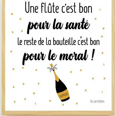 Poster un flauto fa bene alla salute, una bottiglia fa bene al morale con cornice - made in France