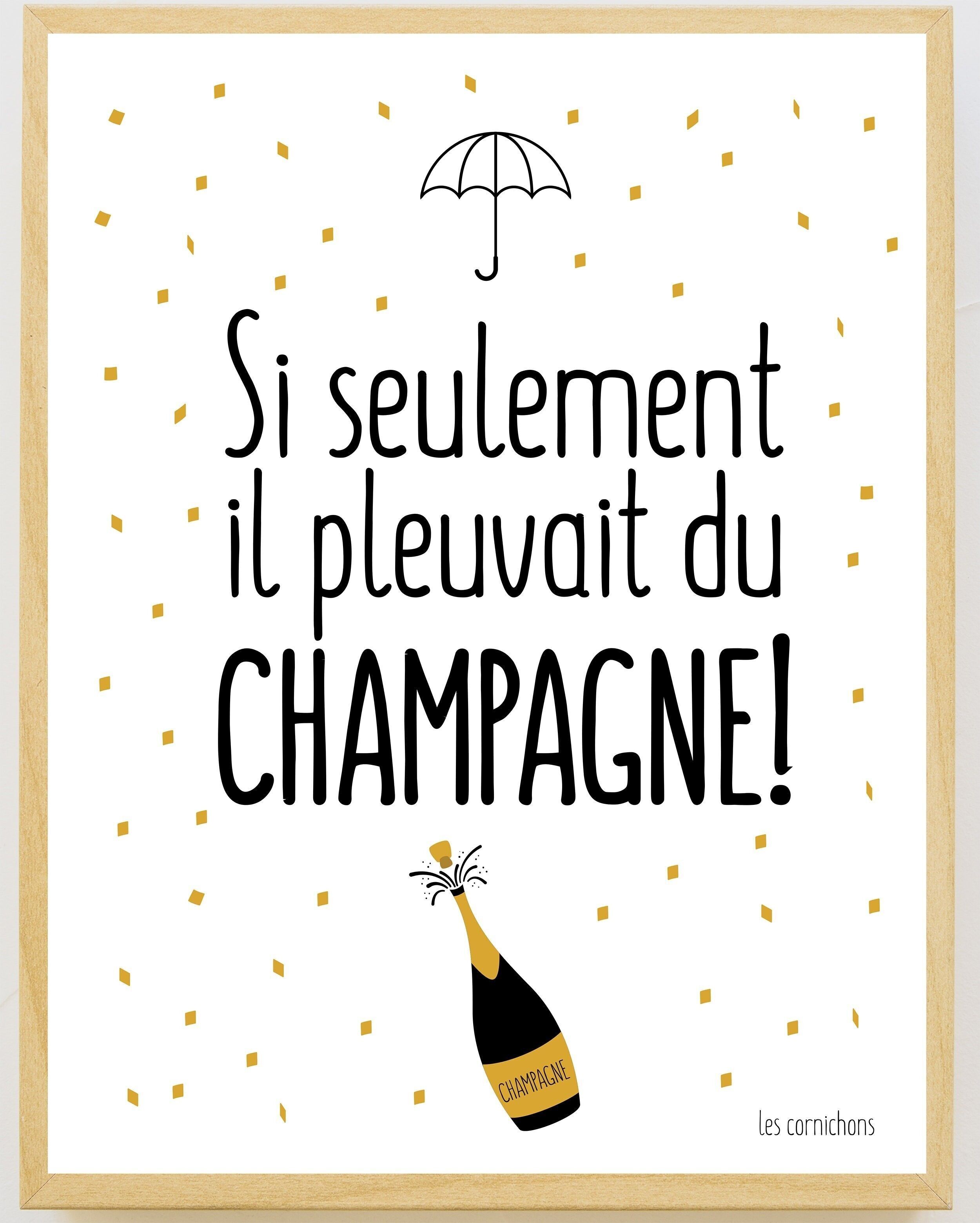 Poster Se solo piovesse Champagne incorniciato 30x40cm - Made in France