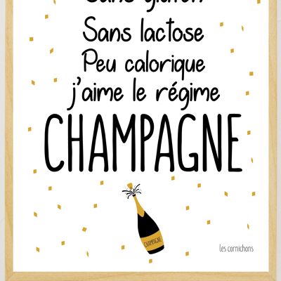 Affiche j'aime le régime Champagne 30x40cm encadrée - Made in France
