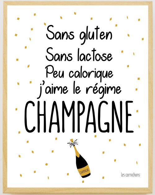 Affiche j'aime le régime Champagne 30x40cm encadrée - Made in France