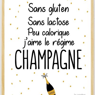 Affiche j'aime le régime Champagne 30x40cm encadrée - Made in France