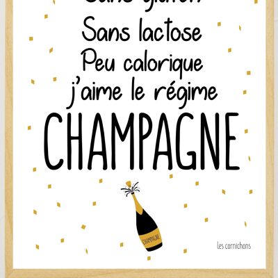 Póster I love the Champagne diet 30x40cm enmarcado - Made in France