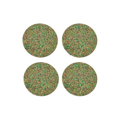 Set di 4 sottobicchieri rotondi in sughero maculato - verde