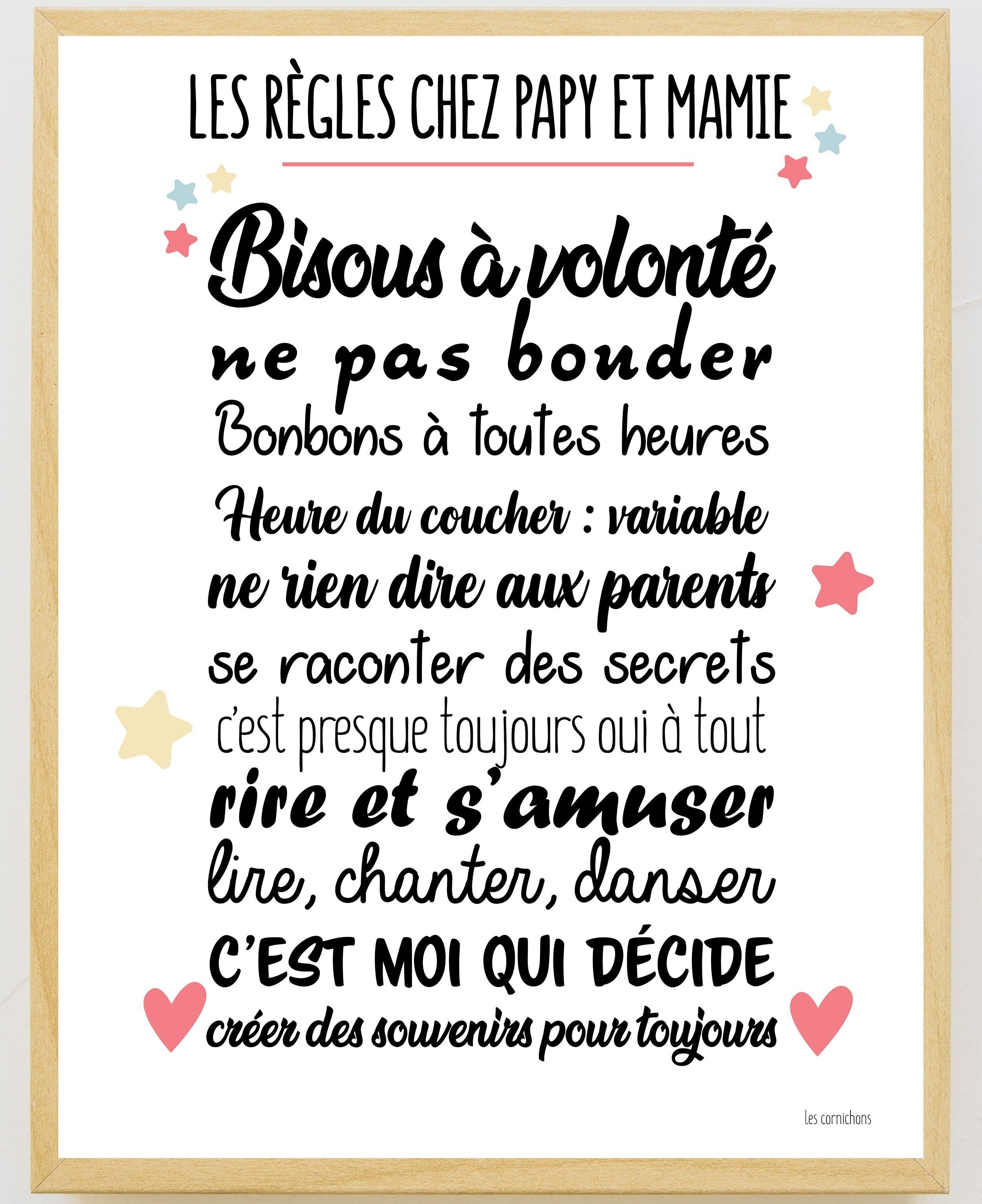 Poster Le regole del Nonno e della Nonna incorniciato 30x40 - Prodotto in Francia - Festa della Nonna