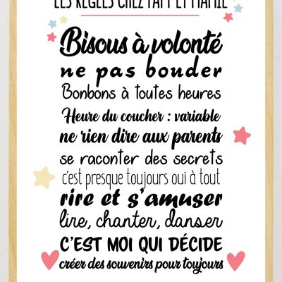 Poster „Die Regeln bei Opa und Oma“, gerahmt 30x40 – Hergestellt in Frankreich – Tag der Großmütter