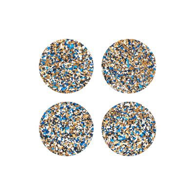 Juego de 4 posavasos de corcho redondos moteados - Azul