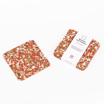 Speckled Square Cork Coasters Set of 4 - Red