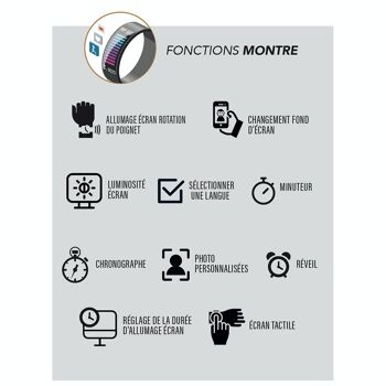 SW034B - Montre connectée Smarty 2.0 - Bracelet en silicone - Alerte de la fréquence cardiaque, Appels Bluetooth, Chronographe, Effet lampe torche 2