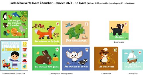 Pack découverte livres à toucher - 15 livres (9 titres différents sélectionnés parmi 5 collections)