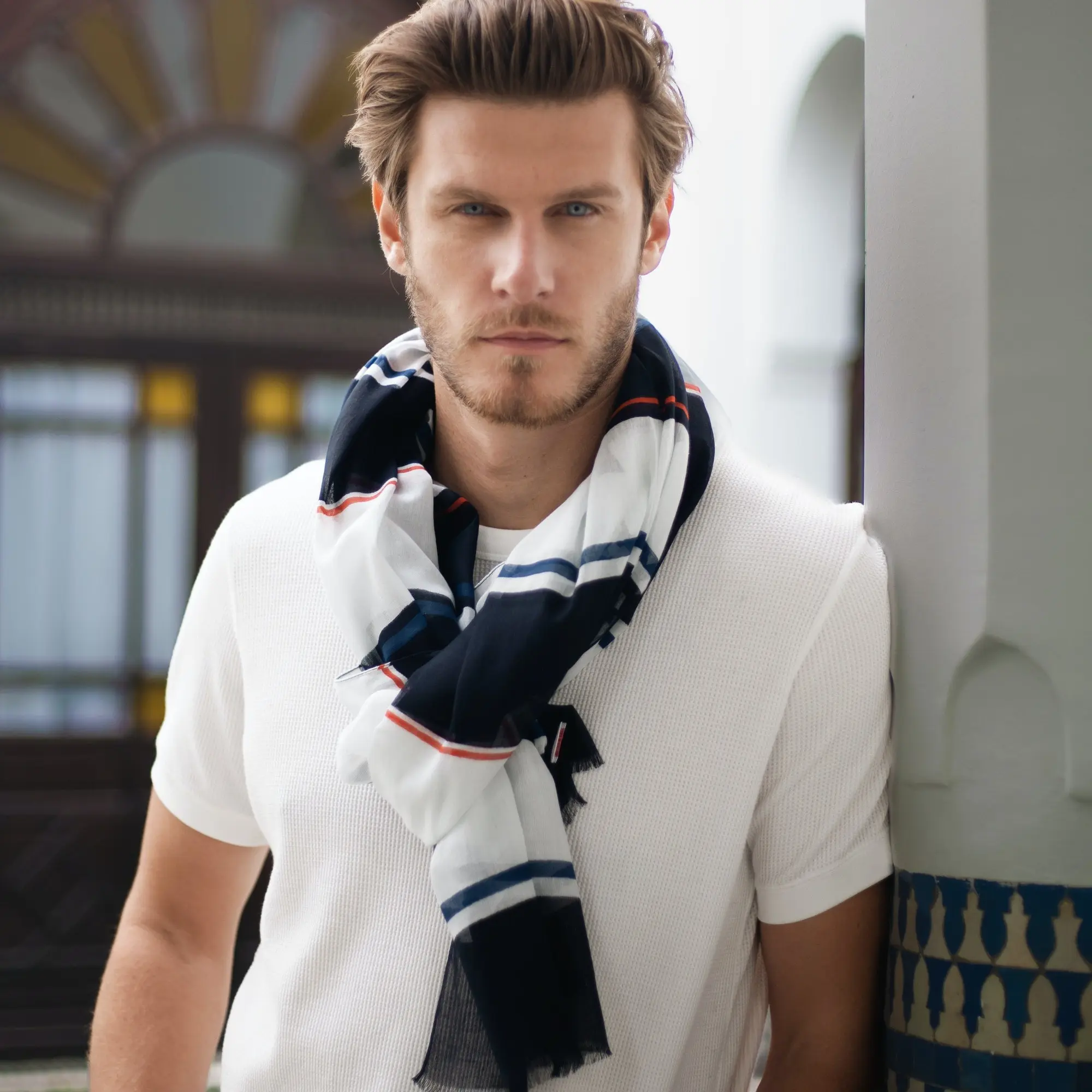 Écharpe Homme En Coton Lin - Longueur 190cm, Largeur 80cm | Léger, Confortable Toute L'Année | Cadeau Pour Père, Mari