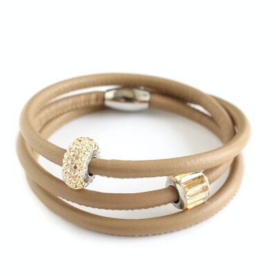 Beige leather pavé bead bracelet