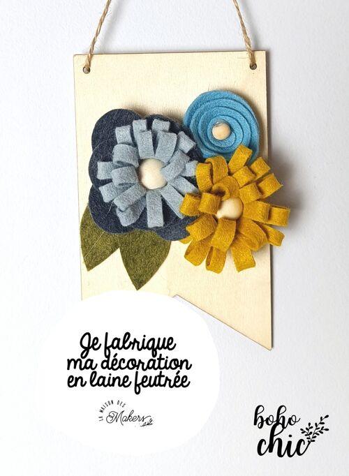 Kit créatif : Je fabrique mon Fanion Fleuri [Bleu]- Collection Boho Chic