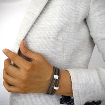 Taupe leather Swarovski pavé bracelet