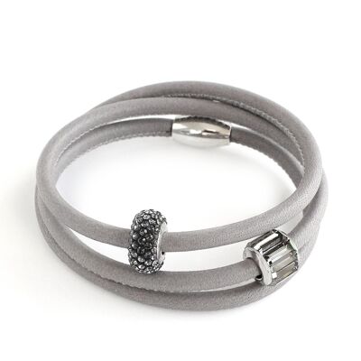 Bracelet en cuir gris pavé de perles