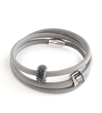 Bracelet en cuir gris pavé de perles 1