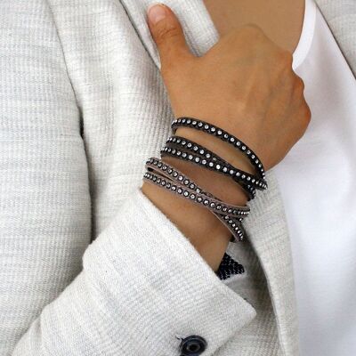 Bracciale in pelle marrone scuro con cristalli