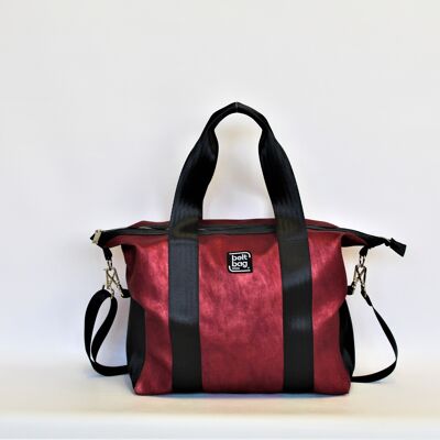 Bolso BAULETTO rojo con asas y bandolera con estampado jaspeado dorado