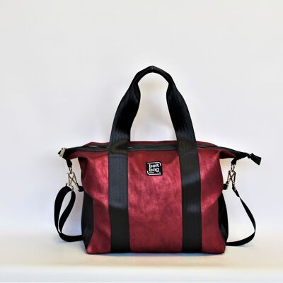 Red BAULETTO bag with handles and shoulder strap with gold mottled print