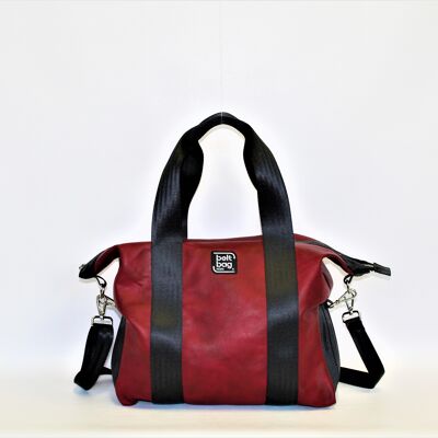 Bright red BAULETTO bag with handles and shoulder strap