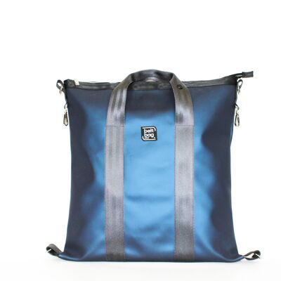 SMART blue satin backpack bag