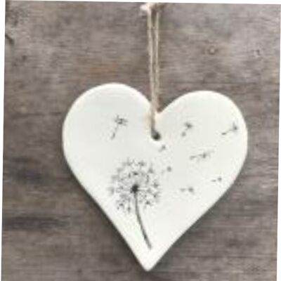 Horloge de pissenlit de pissenlit de tête de graine botanique avec coeur suspendu