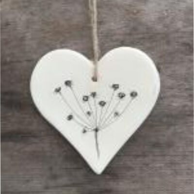 Corazón colgante con diseño botánico de semilla de allium