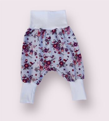 Pantalon bébé fleurs printanières taille 50/56-86/92 Fait main 1