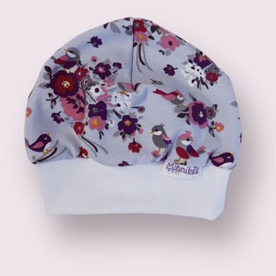 Chapeau bébé fleurs printanières tour de tête 33-38 à 51-54 fait main