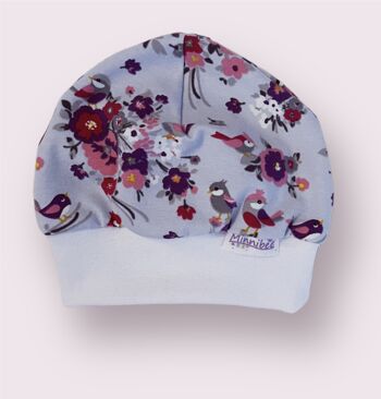 Chapeau bébé fleurs printanières tour de tête 33-38 à 51-54 fait main 1