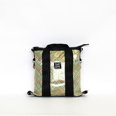 Bolso mochila SMART MINI con estampado en zig zag naranja verde