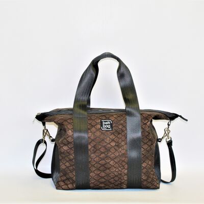 Sac avec anses et bandoulière imprimé crocodile marron BAULETTO