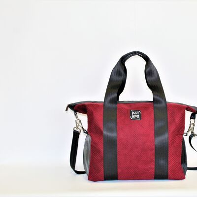 Dark red BAULETTO bag with handles and shoulder strap with mesh print