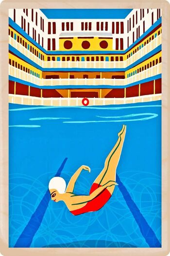 Carte postale en bois PISCINE MOLITOR PARIS Travel Art Card 2