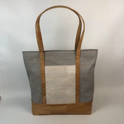 Tote bag in grey, beige and natural cork.