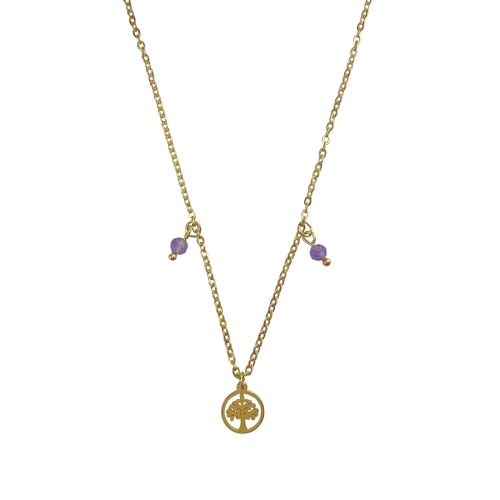 Necklace Amethyst & Tree of life - Gold