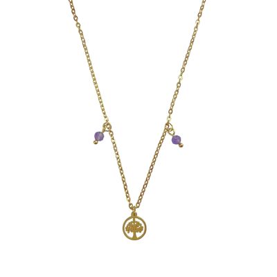 Halskette Amethyst & Baum des Lebens - Gold