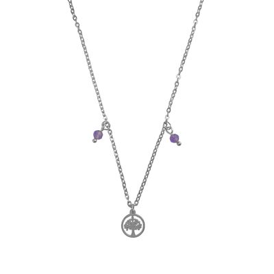 Necklace Amethyst & Tree of life - Silver
