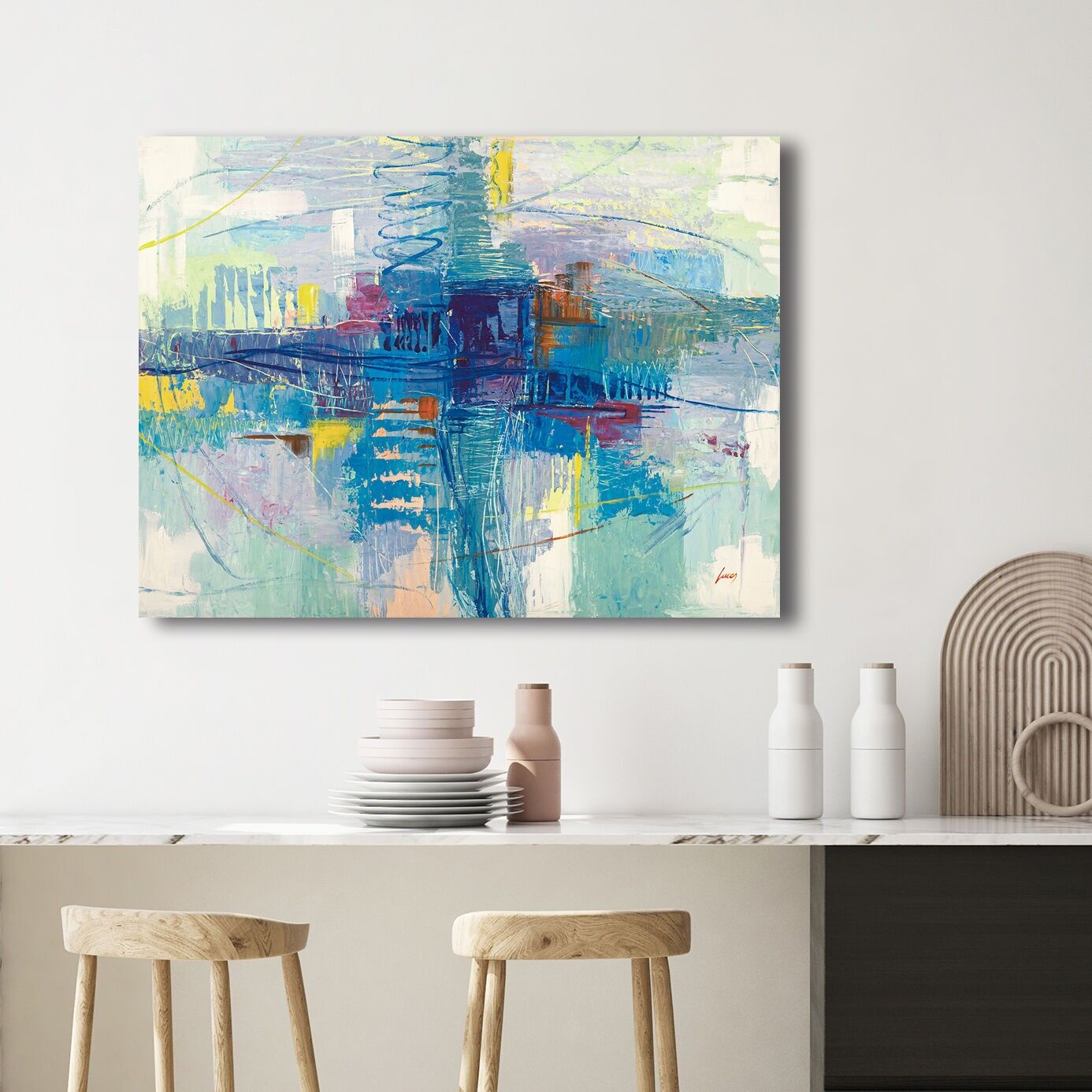 Cuadro abstracto, impresión sobre lienzo: Lucas, De noche en el mar