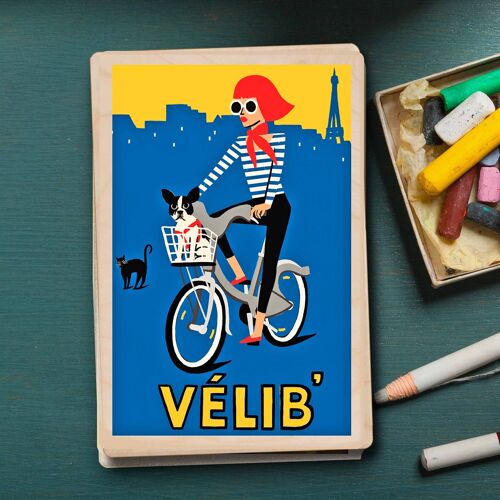 Wooden Postcard VELIB' PARIS Travel Art Card