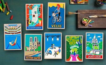 Carte postale en bois VELIB' PARIS Travel Art Card 3