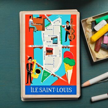 Carte postale en bois ILE SAINT LOUIS PARIS Travel Art Card 1