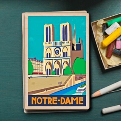Carte postale en bois NOTRE-DAME PARIS Travel Art Card