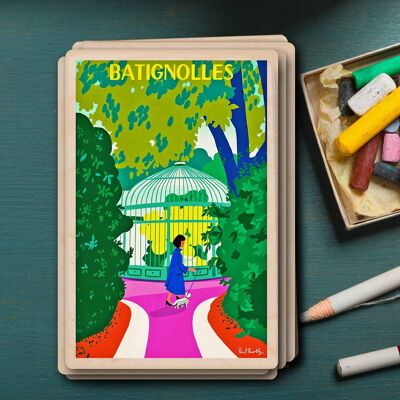 Carte postale en bois BATIGNOLLES PARIS Travel Art Card