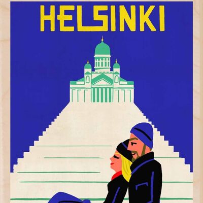 Cartolina in legno FINLANDIA, HELSINKI Travel Art Card