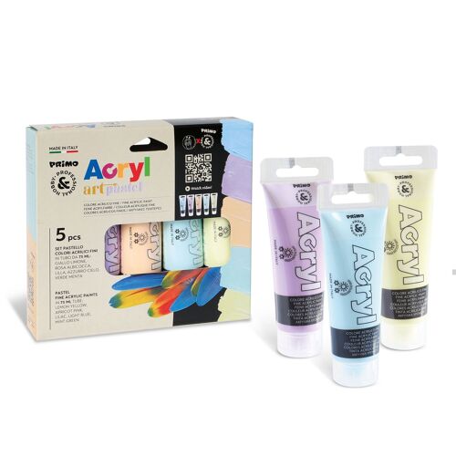Art set with fine acrylic paint in 75 ml tubes, 5 pastel colours