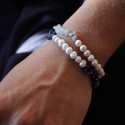 Duo bracelet cultured pearls and natural stones