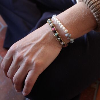 Bracelet duo perles de culture et pierres naturelles 2