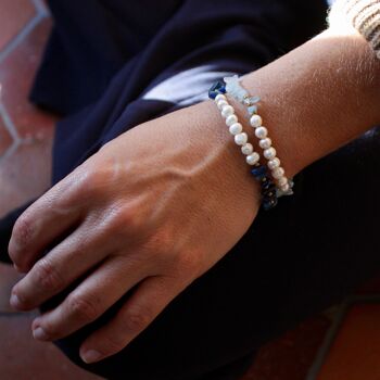 Bracelet duo perles de culture et pierres naturelles 9