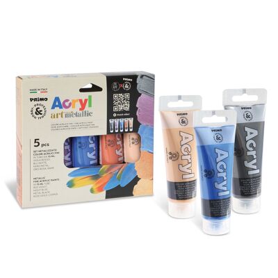 Art set with fine acrylic paint in a 75 ml tube, 5 metallic colours
