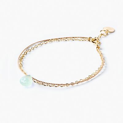 Sea Glass Chalcedony Gold and Silk Bracelet